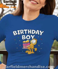 garfield birthday boy cake confetti celebration blue long sleeve with women