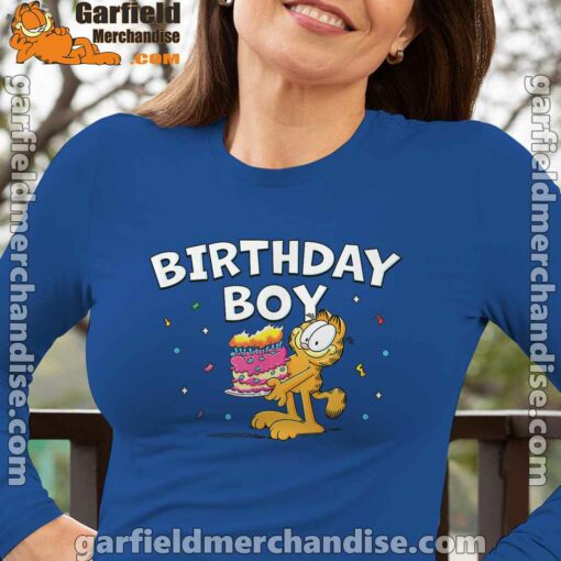 garfield birthday boy cake confetti celebration blue long sleeve with women