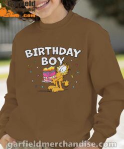 garfield birthday boy cake confetti celebration brown sweatshirt for youth boy