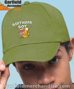 garfield birthday boy cake confetti celebration green hat