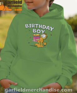 garfield birthday boy cake confetti celebration green hoodie for boys