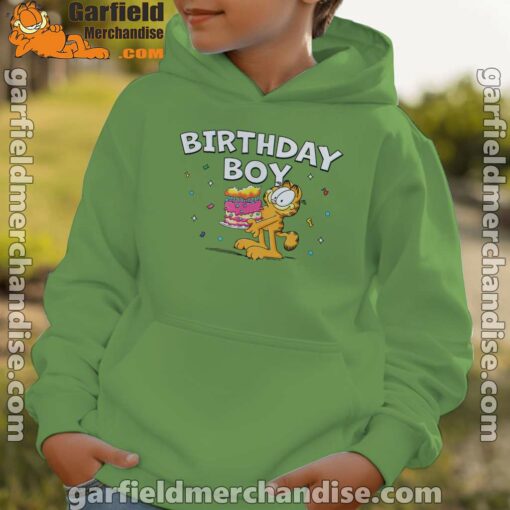 garfield birthday boy cake confetti celebration green hoodie for boys