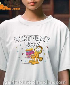 garfield birthday boy cake confetti celebration kids girl white tee female