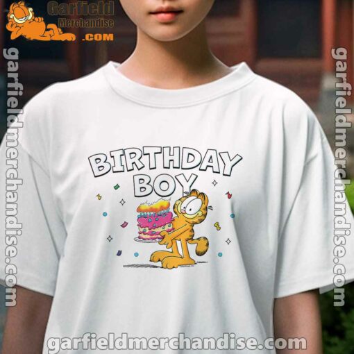 garfield birthday boy cake confetti celebration kids girl white tee female