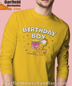 garfield birthday boy cake confetti celebration men's yellow long sleeve