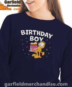 garfield birthday boy cake confetti celebration navy sweatshirt for women