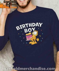 garfield birthday boy cake confetti celebration navy with men's long sleeve