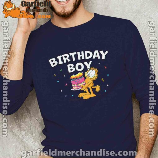 garfield birthday boy cake confetti celebration navy with men's long sleeve