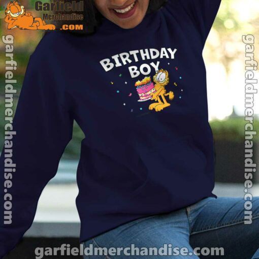 garfield birthday boy cake confetti celebration navy women hoodies