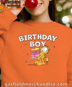 garfield birthday boy cake confetti celebration orange sweatshirts for kid girl