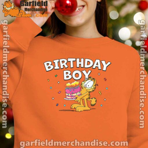 garfield birthday boy cake confetti celebration orange sweatshirts for kid girl