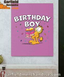 garfield birthday boy cake confetti celebration pink canvas