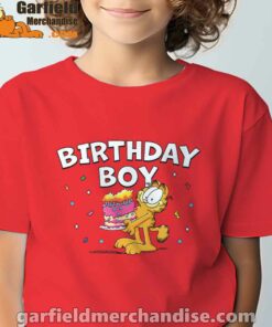 garfield birthday boy cake confetti celebration red t shirt for youth boy