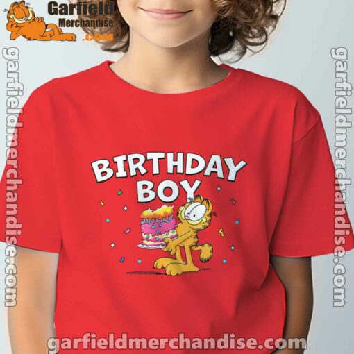 garfield birthday boy cake confetti celebration red t shirt for youth boy