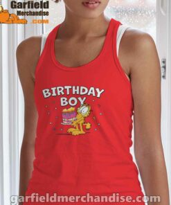 garfield birthday boy cake confetti celebration tank top red with women