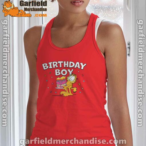 garfield birthday boy cake confetti celebration tank top red with women