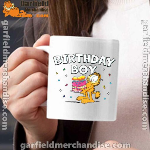 garfield birthday boy cake confetti celebration white mug