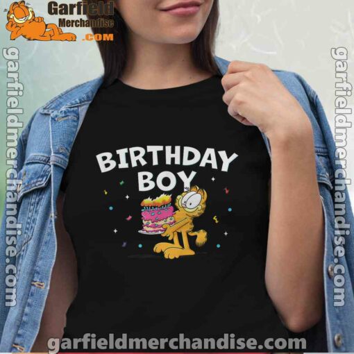 garfield birthday boy cake confetti celebration women black shirt