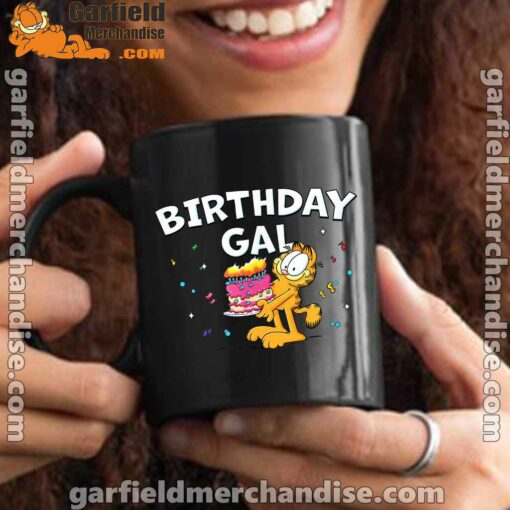 garfield birthday elebrating big chest black mug