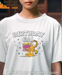 garfield birthday elebrating big chest kids girl white tee female