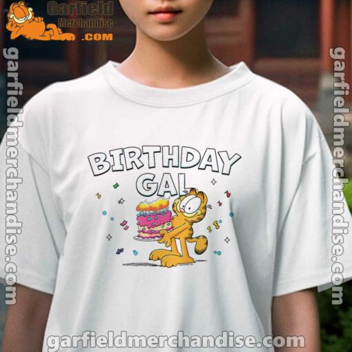 garfield birthday elebrating big chest kids girl white tee female