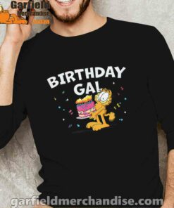 garfield birthday elebrating big chest men's black long sleeve