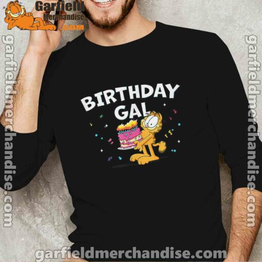 garfield birthday elebrating big chest men's black long sleeve