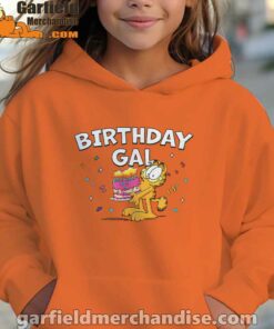 garfield birthday elebrating big chest orange hoodies for girl