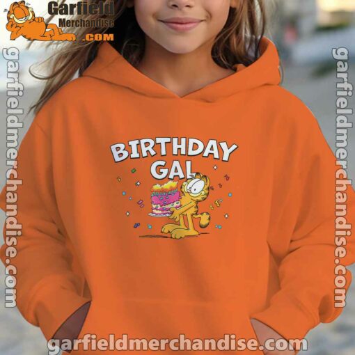 garfield birthday elebrating big chest orange hoodies for girl