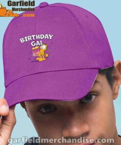 garfield birthday elebrating big chest purple hat