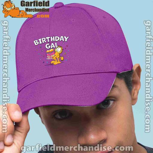 garfield birthday elebrating big chest purple hat