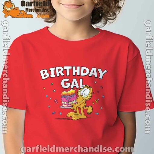 garfield birthday elebrating big chest red t shirt for youth boy