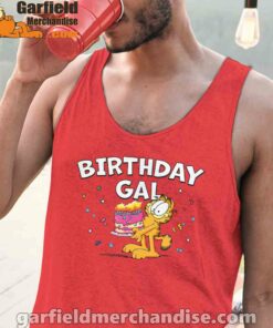 garfield birthday elebrating big chest red tank tops for men