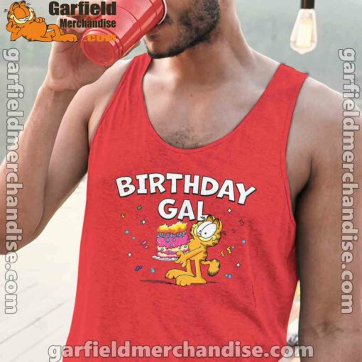 garfield birthday elebrating big chest red tank tops for men