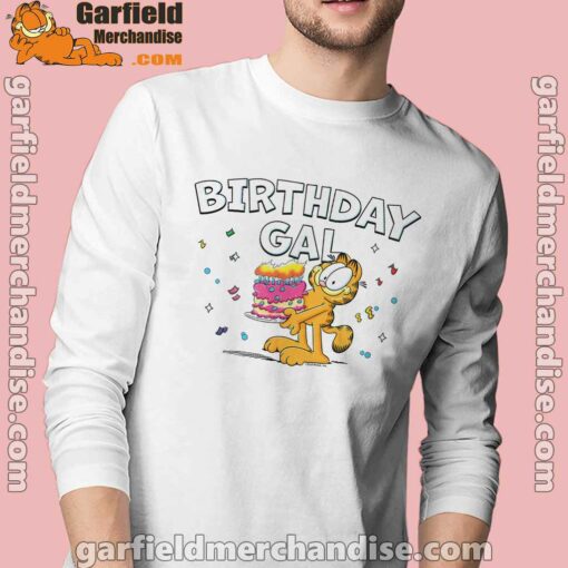 garfield birthday elebrating big chest white long sleeve with man