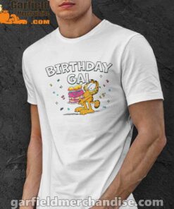 garfield birthday elebrating big chest white men shirt