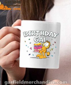 garfield birthday elebrating big chest white mug