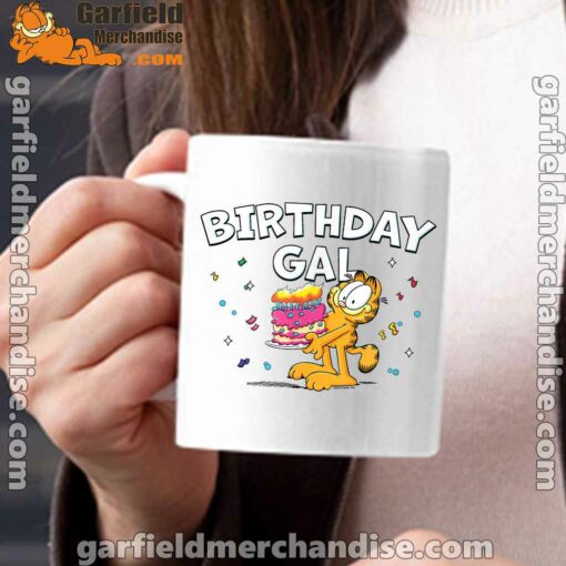 garfield birthday elebrating big chest white mug