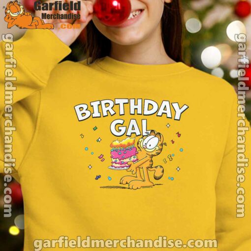 garfield birthday elebrating big chest yellow youth girl sweatshirt