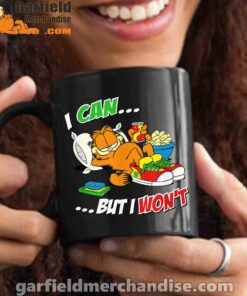 garfield can but wont black mug