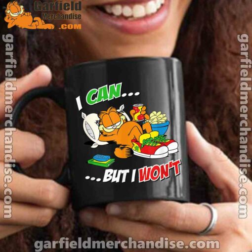 garfield can but wont black mug