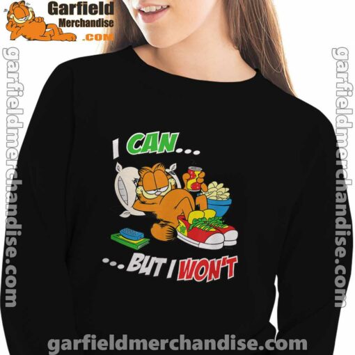 garfield can but wont black women sweatshirts