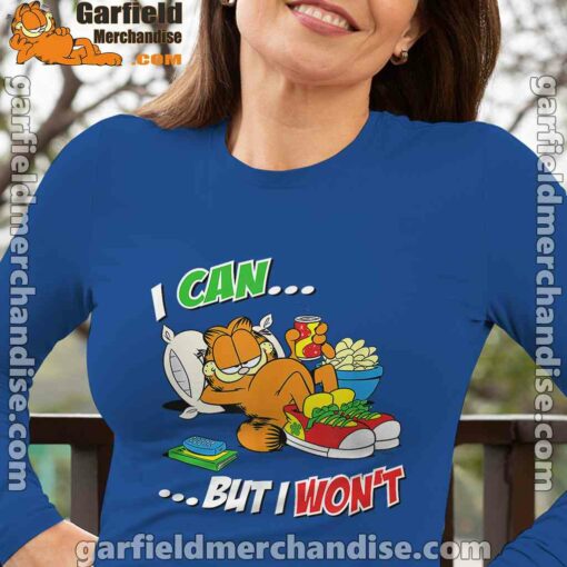 garfield can but wont blue long sleeve with women