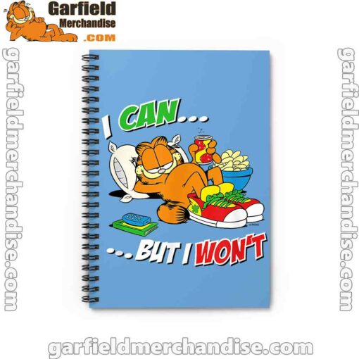 garfield can but wont blue notebook