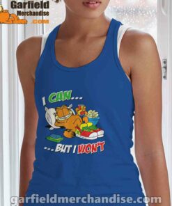 garfield can but wont blue tank top with women