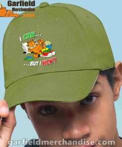 garfield can but wont green hat