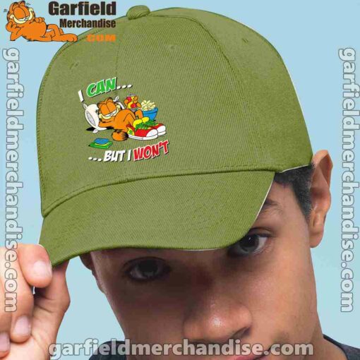 garfield can but wont green hat