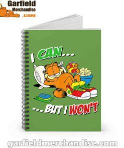 garfield can but wont green notebook