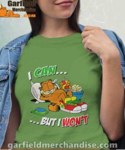 garfield can but wont green t shirt for women