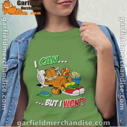 garfield can but wont green t shirt for women